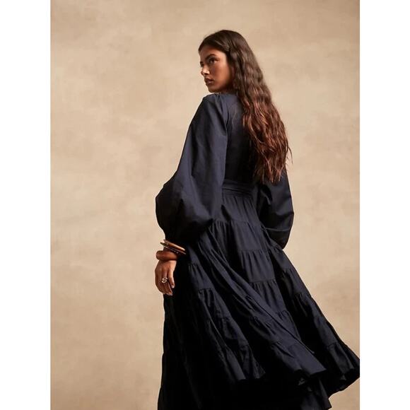 Banana Republic Wrap Midi Dress Soft 100% Cotton Sz 6 - Picture 2 of 6